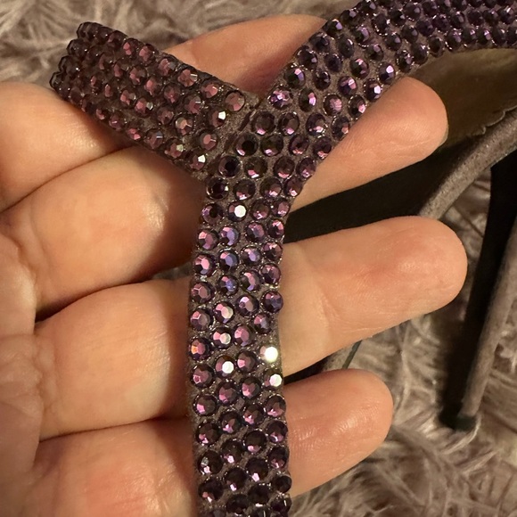 Roberto Cavalli Women Purple Suede Crystal Embellished Strappy Sandal Heel 37 7 - Picture 8 of 16